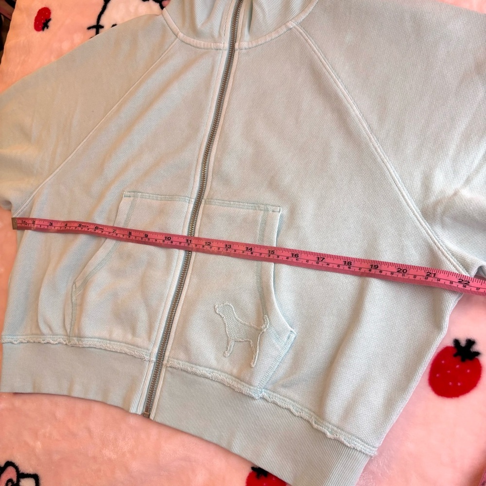 NWT PINK Victoria’s Secret Light Aqua Blue Cropped Full Zip Sweatshirt Size XS - Picture 10 of 10